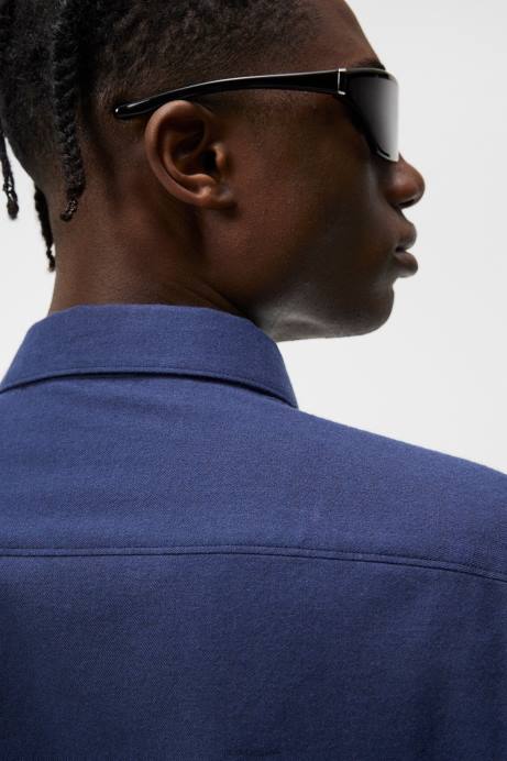 Men J.Lindeberg Navy Light Flannel Slim Shirt Clothing 8R621157