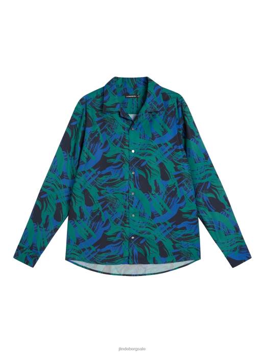 Men J.Lindeberg Navy Valley Playa Printed Tencel Shirt Clothing 8R621150