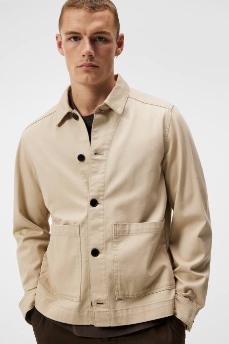 Men J.Lindeberg Oyster Gray Lando Organic Twill Overshirt Clothing 8R621159