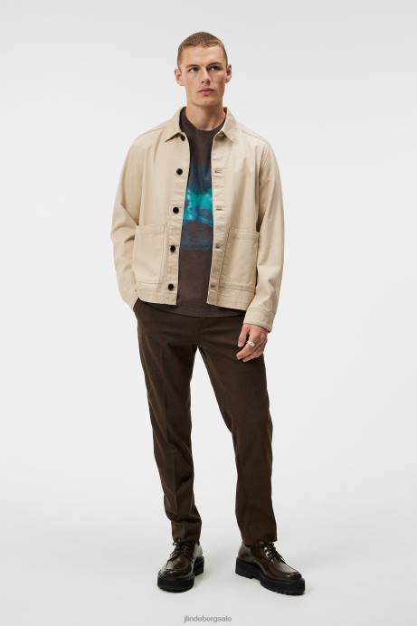 Men J.Lindeberg Oyster Gray Lando Organic Twill Overshirt Clothing 8R621159