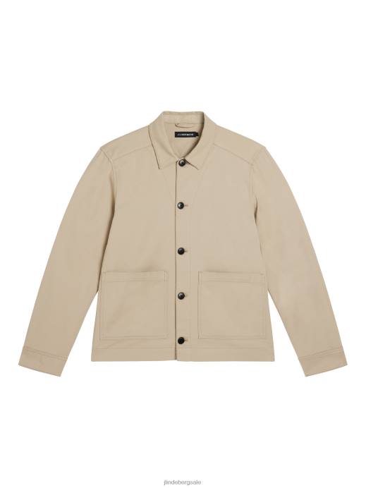 Men J.Lindeberg Oyster Gray Lando Organic Twill Overshirt Clothing 8R621159