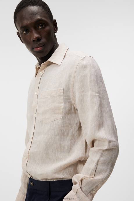 Men J.Lindeberg Safari Beige Linen Melange Long Sleeve Slim Shirt Clothing 8R621179