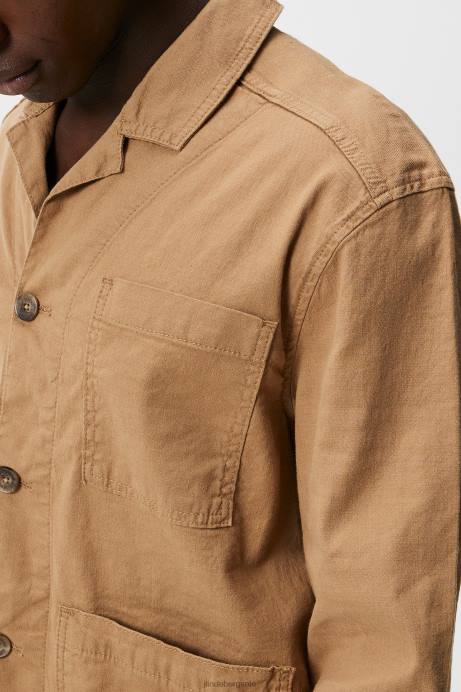 Men J.Lindeberg Tiger Brown Errol Linen Workwear Overshirt Clothing 8R621194