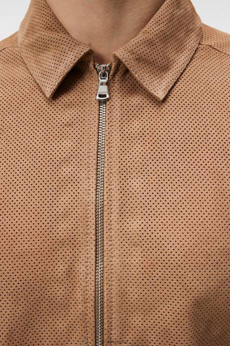 Men J.Lindeberg Tiger Brown Jonah Suede Overshirt Clothing 8R621196