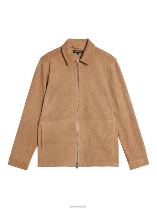 Men J.Lindeberg Tiger Brown Jonah Suede Overshirt Clothing 8R621196