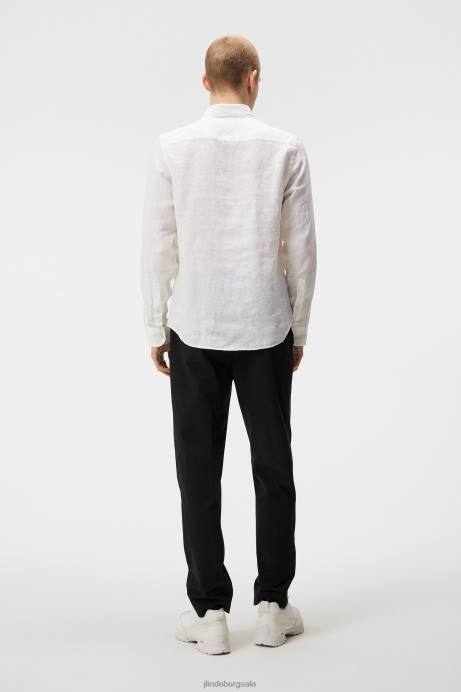 Men J.Lindeberg White Clean Linen Slim Shirt Clothing 8R621188