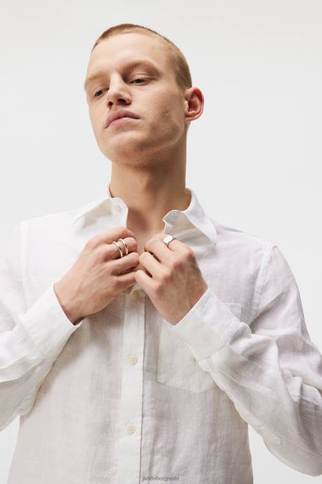 Men J.Lindeberg White Clean Linen Slim Shirt Clothing 8R621188