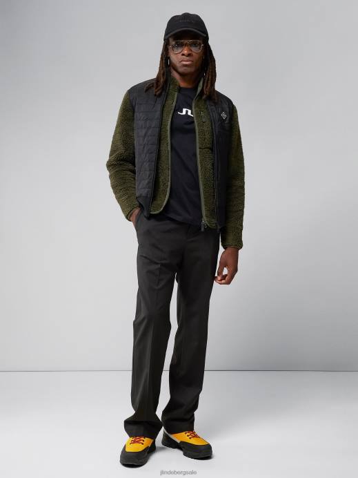 Men J.Lindeberg Black Becket Hybrid Zip Vest Clothing 8R622298