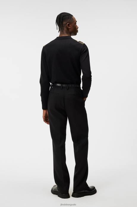 Men J.Lindeberg Black Heden Striped Knitted Polo Clothing 8R621017