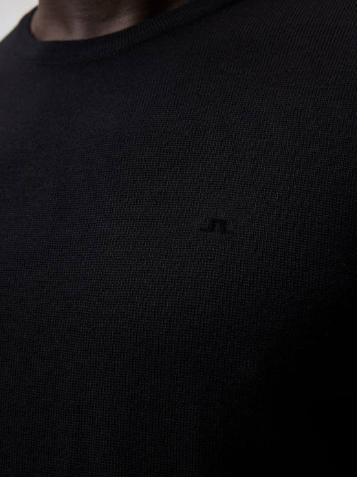Men J.Lindeberg Black Lyle Merino Crew Neck Sweater Clothing 8R62988