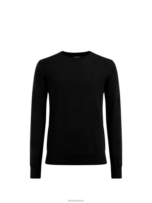 Men J.Lindeberg Black Lyle Merino Crew Neck Sweater Clothing 8R62988