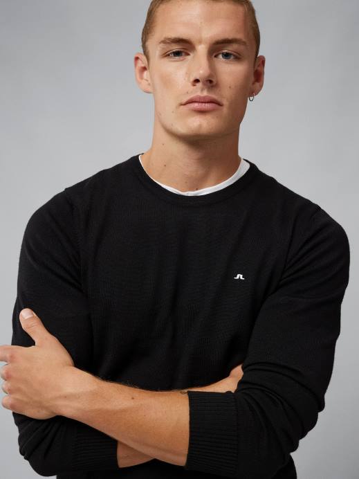 Men J.Lindeberg Black Lyle True Merino Sweater Clothing 8R621082