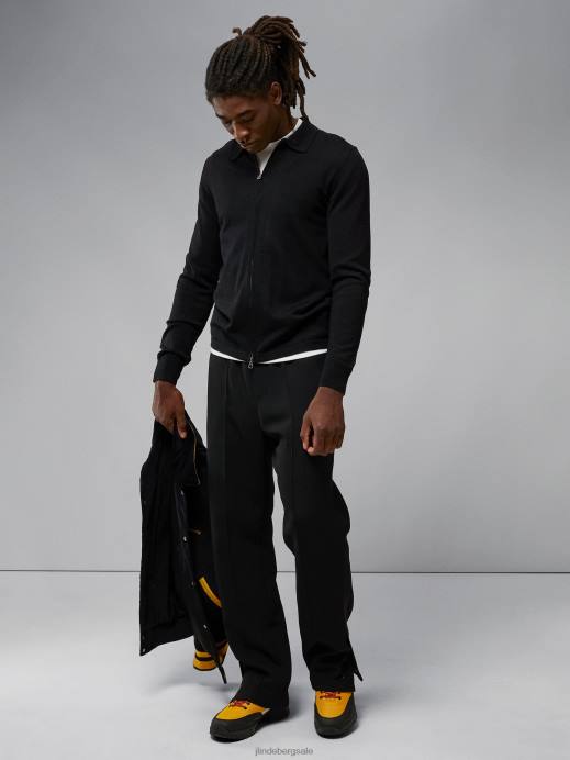 Men J.Lindeberg Black Nyle Merino Zip Cardigan Clothing 8R622314