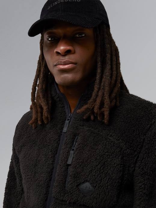 Men J.Lindeberg Black Patrik Pile Fleece Jacket Clothing 8R622269