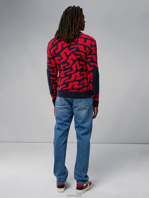 Men J.Lindeberg Bridge Swirl Red Swirl Sweater Clothing 8R622347