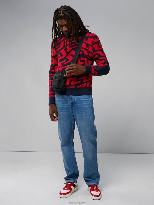 Men J.Lindeberg Bridge Swirl Red Swirl Sweater Clothing 8R622347