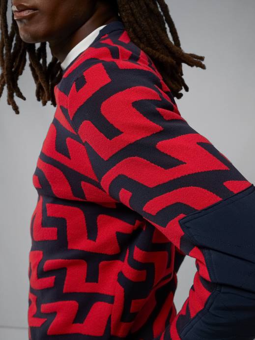 Men J.Lindeberg Bridge Swirl Red Swirl Sweater Clothing 8R622347