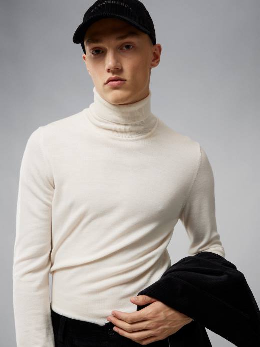 Men J.Lindeberg Cloud White Lyd Merino Turtleneck Sweater Clothing 8R622317