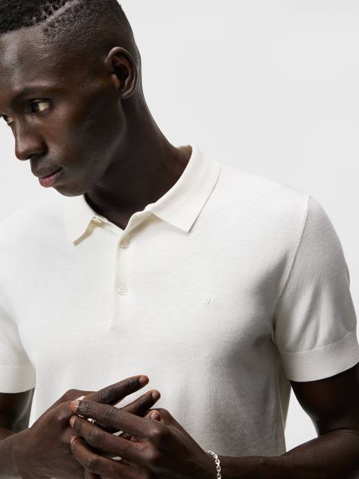 Men J.Lindeberg Cloud White Ridge Rayon Silk Polo Clothing 8R621062