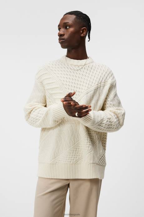 Men J.Lindeberg Cloud White Savio Cable Knit Mock Neck Sweater Clothing 8R62991