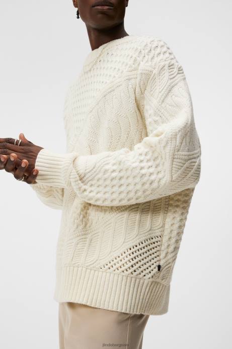 Men J.Lindeberg Cloud White Savio Cable Knit Mock Neck Sweater Clothing 8R62991