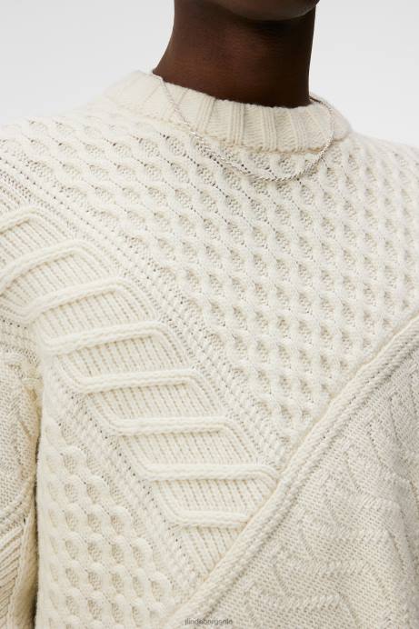 Men J.Lindeberg Cloud White Savio Cable Knit Mock Neck Sweater Clothing 8R62991