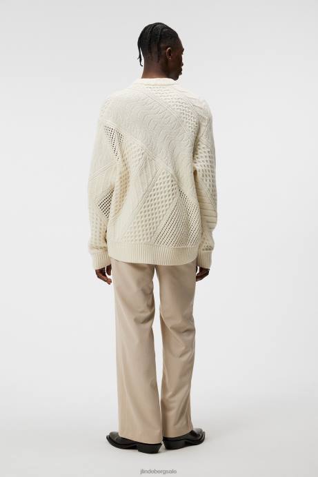 Men J.Lindeberg Cloud White Savio Cable Knit Mock Neck Sweater Clothing 8R62991