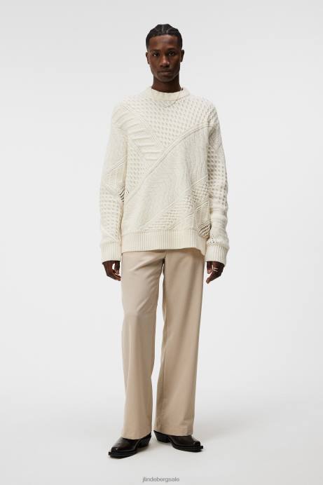 Men J.Lindeberg Cloud White Savio Cable Knit Mock Neck Sweater Clothing 8R62991