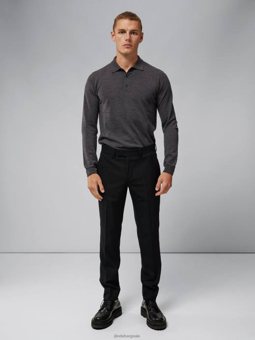 Men J.Lindeberg Dark Grey Melange Noel Light Merino Polo Clothing 8R621080