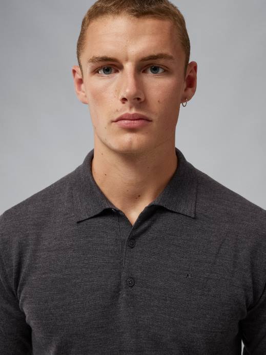 Men J.Lindeberg Dark Grey Melange Noel Light Merino Polo Clothing 8R621080