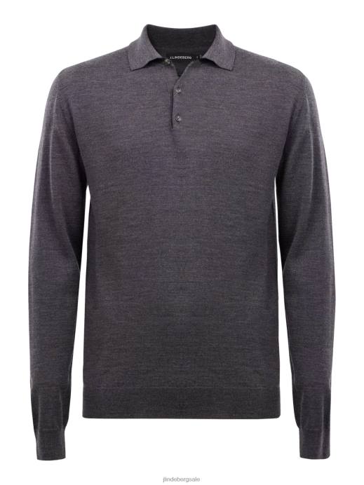 Men J.Lindeberg Dark Grey Melange Noel Light Merino Polo Clothing 8R621080