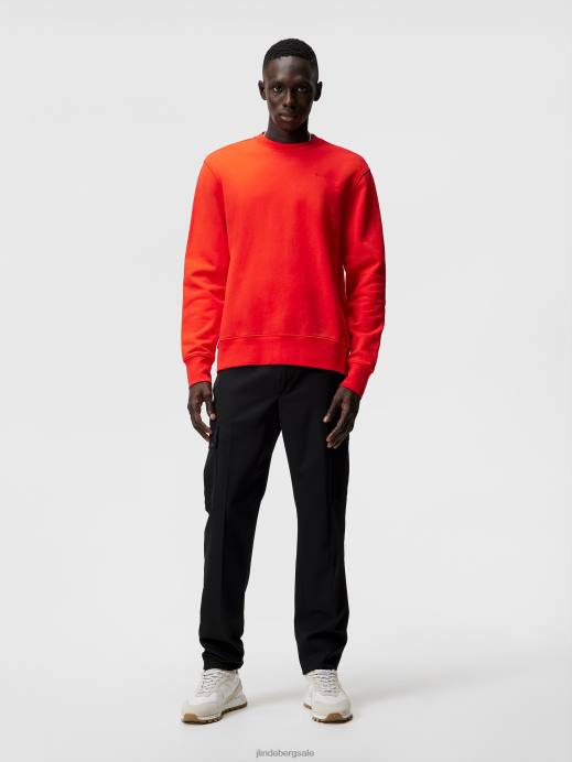 Men J.Lindeberg Fiery Red Chip Crew Neck Sweatshirt Clothing 8R621072