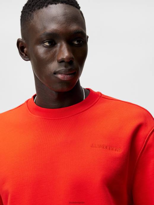 Men J.Lindeberg Fiery Red Chip Crew Neck Sweatshirt Clothing 8R621072