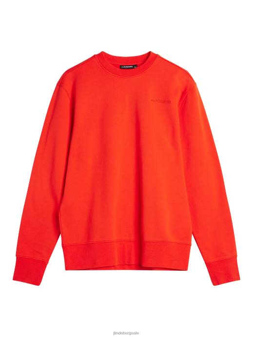 Men J.Lindeberg Fiery Red Chip Crew Neck Sweatshirt Clothing 8R621072