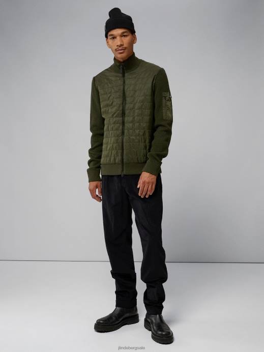 Men J.Lindeberg Forest Green Beck Knitted Hybrid Jacket Clothing 8R622299