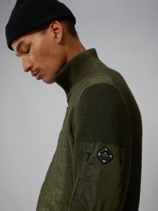 Men J.Lindeberg Forest Green Beck Knitted Hybrid Jacket Clothing 8R622299