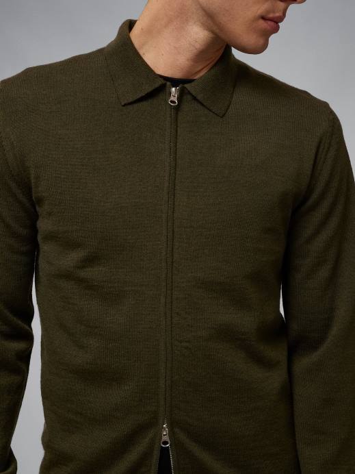 Men J.Lindeberg Forest Green Nyle Merino Zip Cardigan Clothing 8R622316
