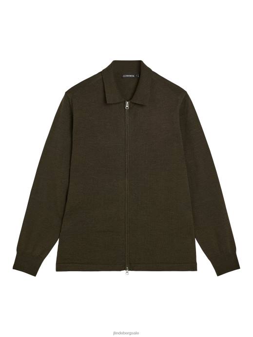 Men J.Lindeberg Forest Green Nyle Merino Zip Cardigan Clothing 8R622316