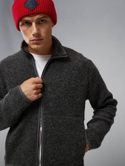 Men J.Lindeberg Grey Melange Dustin Wool Fleece Jacket Clothing 8R622326