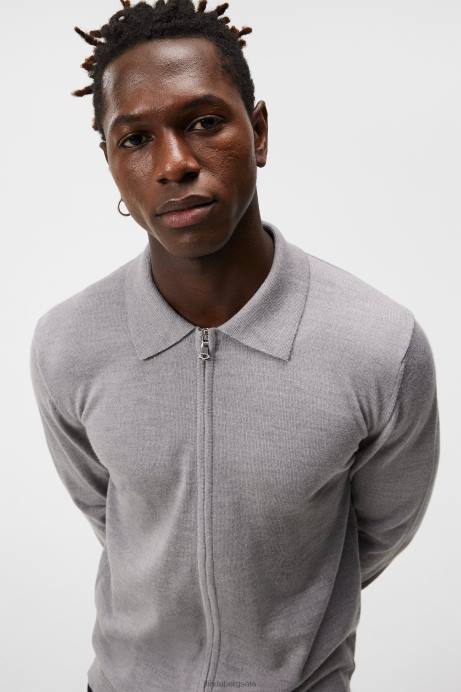 Men J.Lindeberg Light Grey Melange Nyle Merino Zip Cardigan Clothing 8R621011