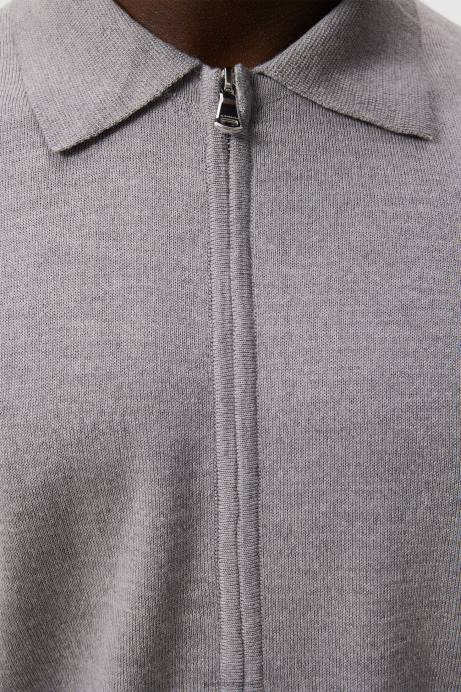 Men J.Lindeberg Light Grey Melange Nyle Merino Zip Cardigan Clothing 8R621011