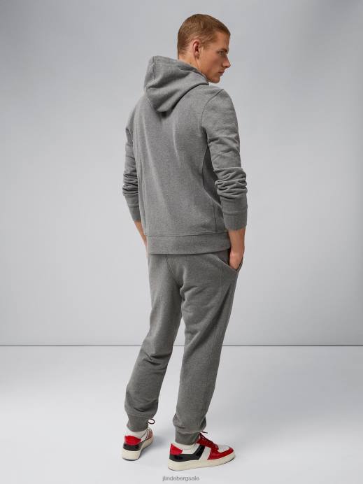 Men J.Lindeberg Mid Grey Melange Cal Sweat Hoodie Clothing 8R621087