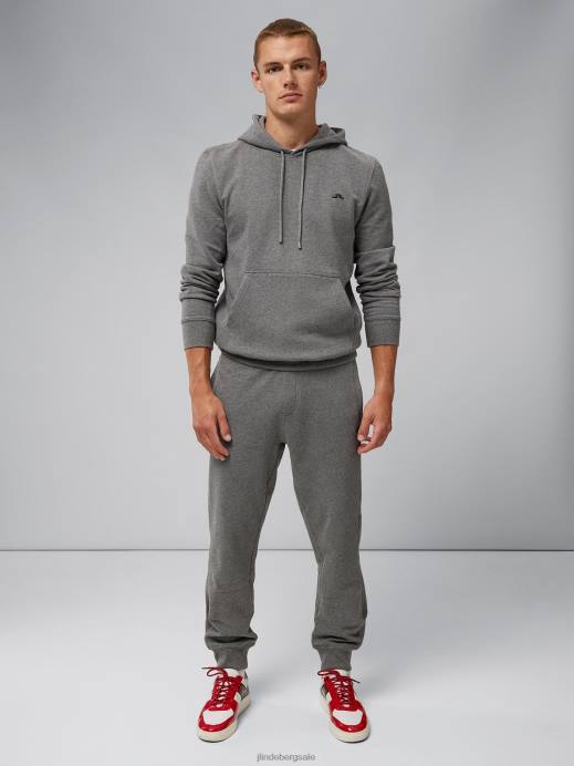 Men J.Lindeberg Mid Grey Melange Cal Sweat Hoodie Clothing 8R621087