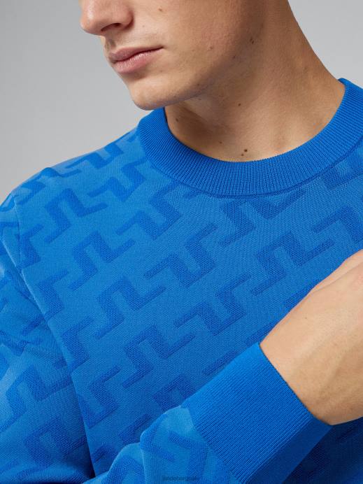 Men J.Lindeberg Nautical Blue Bridge Monogram Sweater Clothing 8R622345