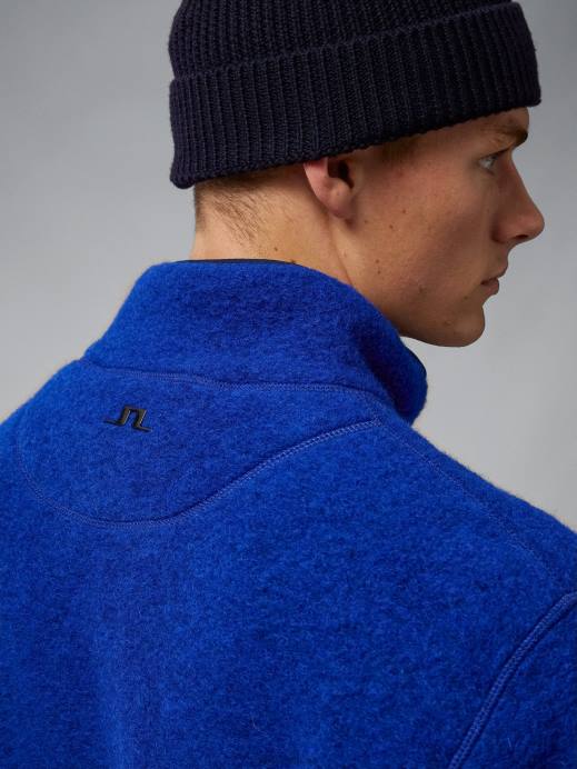 Men J.Lindeberg Nautical Blue Dustin Wool Fleece Jacket Clothing 8R622327