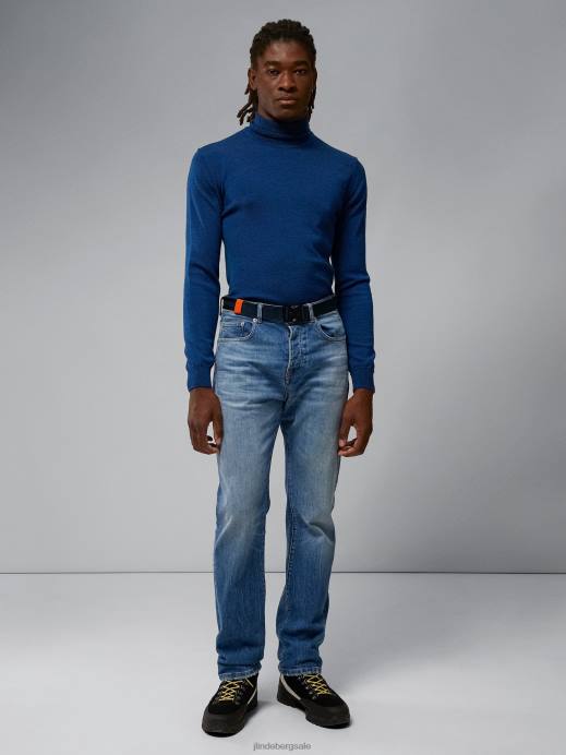 Men J.Lindeberg Nautical Blue Mouline Lyd Merino Turtleneck Sweater Clothing 8R622318