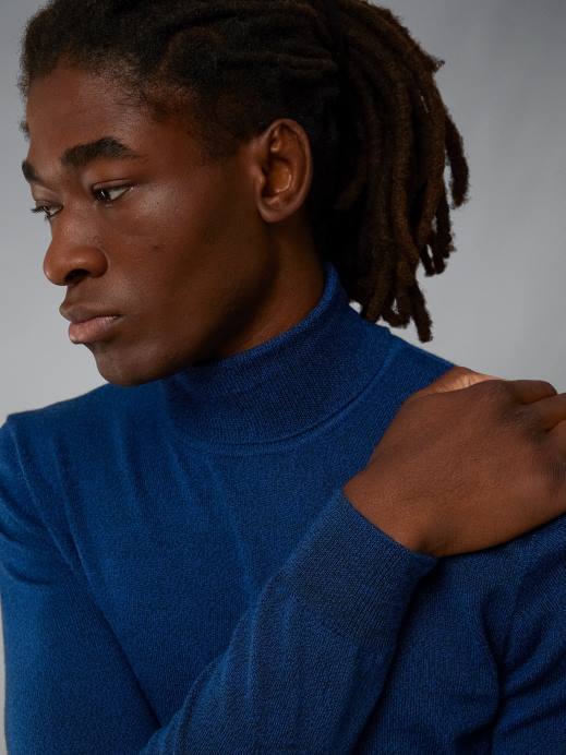 Men J.Lindeberg Nautical Blue Mouline Lyd Merino Turtleneck Sweater Clothing 8R622318