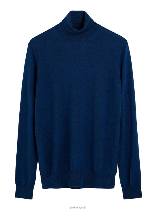Men J.Lindeberg Nautical Blue Mouline Lyd Merino Turtleneck Sweater Clothing 8R622318