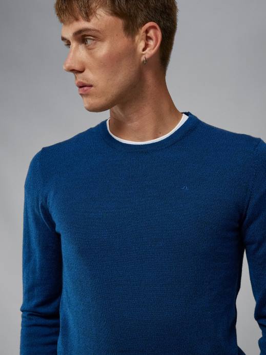 Men J.Lindeberg Nautical Blue Mouline Lyle Merino Sweater Clothing 8R622323