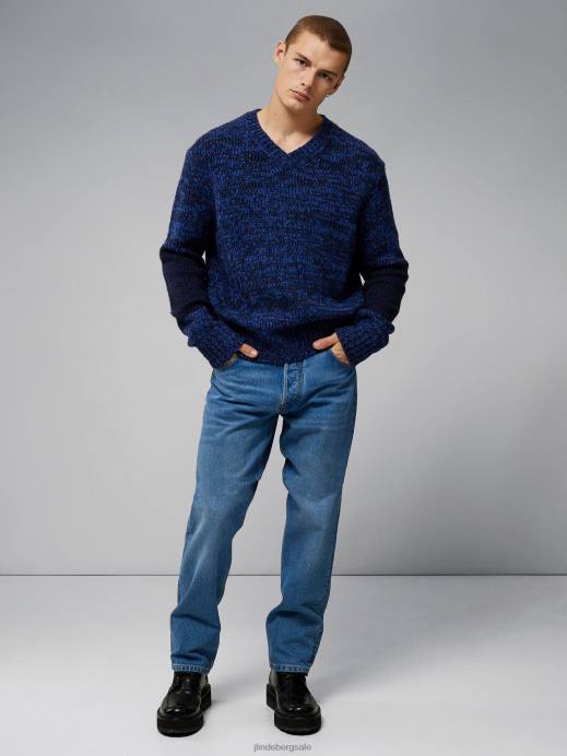 Men J.Lindeberg Nautical Blue Varick Chunky Marl Sweater Clothing 8R622300